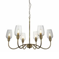 Artis 6 Light E14 Antique Brass Adjustable Pendant With Twisted Black Fabric Cable & Clear Blown Glass Shades
