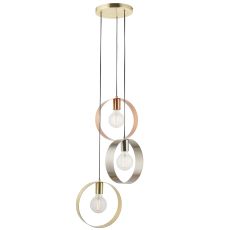 Hoop 3 Light E27 Brushed Brass/Brushed Copper & Brushed Nickel Adjustable Pendant