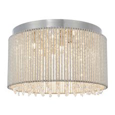 Galina 10 Light G9 Chrome Flush Ceiling Light With Decorative twisted Chrome Rods & K9 Reflective Clear Crystals