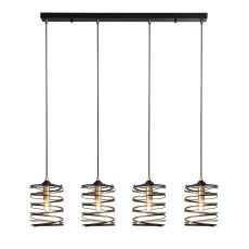 Spring 4 Light E27 Bar Adjustable Pendant Black Metal With Gold