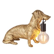 Gatto 1 Light E27 Vintage Gold Dachshund Table Lamp With Inline Switch