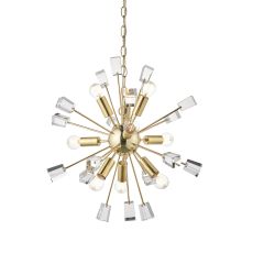 Miro 9 Light E14 satin Brass With Clear Crystal Adorned Rods Adjustable Pendant