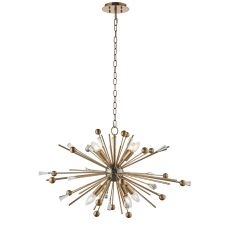 Carrara 8 Light E14 Aged Brass & Black Nickel Adjustable Sputnik Style Pendant With Antique Brass Rods Tipped With Clear Crystals