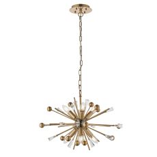 Carrara 6 Light E14 Aged Brass & Black Nickel Adjustable Sputnik Style Pendant With Antique Brass Rods Tipped With Clear Crystals