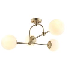 Concetto 4 Light E14 Matt Antique Brass Semi Flush Ceiling Light With Opal Glass Globe Shades