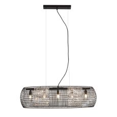 Searchlight 9095-5BK Cage 5 Light Pendant Black With Crystal Glass Panels Finish