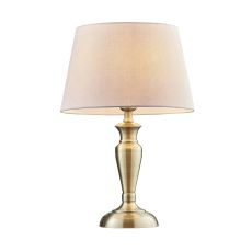 Oslo Medium 1 Light E27 Antique Brass Table Lamp C/W Evie 14" Pink Cotton Tapered Shade