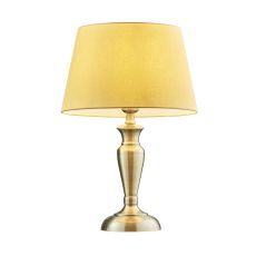 Oslo Medium 1 Light E27 Antique Brass Table Lamp C/W Evie 14" Yellow Cotton Tapered Shade