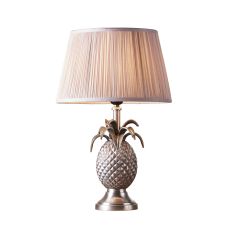 Pineapple 1 Light E27 Pewter Table Lamp C/W Freya 12" Dusky Pink Pleated SIlk Shade