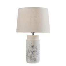 Wild Meadow 1 Light E27 White Ceramic Table Lamp Base C/W 12" Vintage White 100% Linen Shade