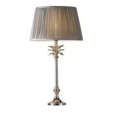 Leaf Small Chic Leaf 1 Light E27 Polished Nickel Table Lamp C/W Freya 14" Charcoal Grey Silk Pleated Shade