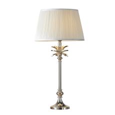 Leaf Small Chic Leaf 1 Light E27 Polished Nickel Table Lamp C/W Freya 12" Vintage White Silk Pleated Shade