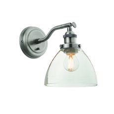 Hansen 1 Light E27 Brushed Silver Painted Metalwork With Knurled Detailed & Clear Glass Switched Wall Light