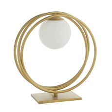 Kauri 1 Light E27 Brushed Gold Loop Table Lamp With Inline Switch C/W Opal Glass Shade