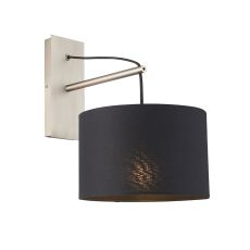 Tenza 1 Light E27 Matt Nickel With Black Base Wall Light C/W Black Cotton Shade