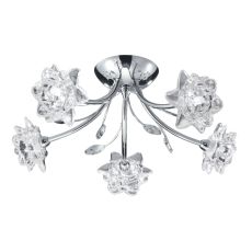 Bellis - 5 Light Ceiling Semi-Flush, Chrome, Clear Flower Glass