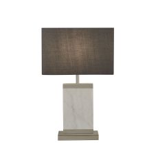 Searchlight 9381SN Single Table Lamp Satin Nickel And White Marble With Grey Shade Finish