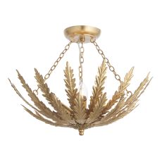 Delphine 3 Light E14 Gold Leaf Semi Flush Ceiling Light With Brontel Leaves