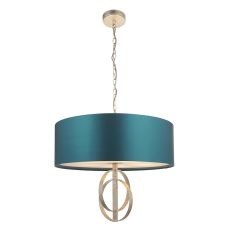 Vitra 3 Light E27 Silver Leaf Double Hoop Adjustable Ceiling Light C/W Teal Shade