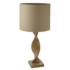 Abia 1 Light E27 Wood Oak Effect Spiral Table Lamp C/W Natural Linen Shade With Inline Switch