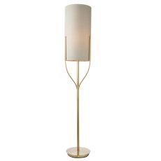 Fraser 1 Light E27 Satin Brass Floor Lamp C/W Mixed Linen Natural Fabric Cylinder Shade