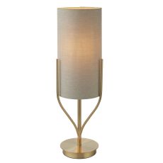 Fraser 1 Light E27 Satin Brass Table Lamp C/W Mixed Linen Natural Fabric Cylinder Shade