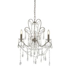 Curvo 3 Light E14 Aged Silver Adjustable Ceiling Pendant With Clear Faceted Cut Crystal Glass