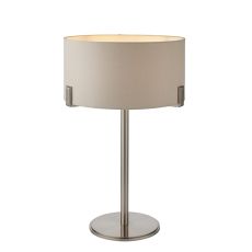 Hayfield 1 Light E27 Satin Nickel Table Lamp With Inline Switch C/W Pale Grey Fabric Shade