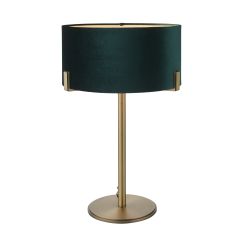 Hayfield 1 Light E27 Antique Brass Table Lamp With Inline Switch C/W Rich Green Velvet Shade