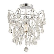 Alisona 1 Light E27 Chrome Bathroom IP44 Semi Flush Fitting With Clear Faceted Crystals