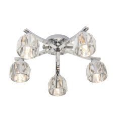 Ria 5 Light G9 Polished Chrome IP44 Bathroom Semi Flush Ceiling Light Premium Faceted Glass Crystals