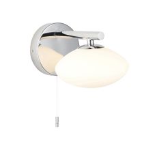 Renzo 1 Light G9 Polished Chrome IP44 Bathroom Wall Light With Pull Cord Switch C/W Opal Glass Shade