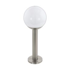 Nisia-C 1 Light E27 Low Energy Outdoor IP44 Stainless Steel Pedestal With White Plastic Globe Shade