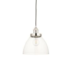 Sandro 1 Light E27 Bright Nickel Adjustable Single Pendant C/W Clear Glass Shade