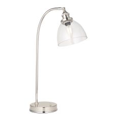 Sandro 1 Light E14 Bright Nickel Adjustable Head Table Lamp With Toggle Switch C/W Clear Glass Shade