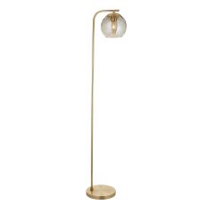Dimple 1 Light E27 Brushed Brass Floor Lamp With inline Foot Switch C/W Champagne Lustre Dimpled Glass Shade