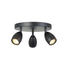 Porto 3 Light GU10 Matt Black Adjustable IP44 Bathroom Ceiling Spotlight