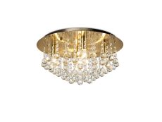 Acton Flush Ceiling 5 Light E14, 460mm Round, Antique Brass/Sphere Crystal