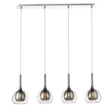 Adda 4 Light E14 Chrome Adjustable Linear Pendant With Smoked Grey Inner Shade & Clear Outer Glass