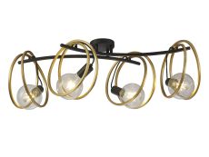 Adler Double Ring Ceiling Flush, 4 Light E27, Matt Black / Painted Gold, G95/120 Lamp Recommended