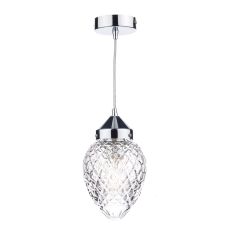 Agatha 1 Light E27 Polished Chrome Adjustable Pendant With Vintage Style Acorn Cut Clear Glass Shade