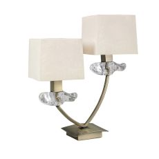 Akira Table Lamp 2 Light E14, Antique Brass With Cream Shades