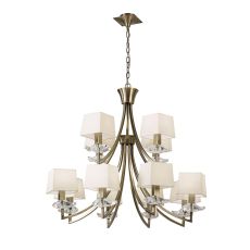 Akira Pendant 2 Tier 12 Light E14, Antique Brass With Ccrain Shades