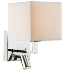Amalfi 2 Light E27 Polished Chrome Table Lamp With LED Integrated Adjustable Reading Light C/W E27 Cream Cotton 34cm Rectangle Shade