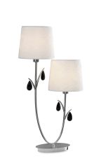 Andrea Table Lamp 63cm, 2 x E14 (Max 20W), Polished Chrome, White Shades, Black Crystal Droplets