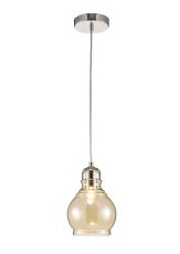 Ariel Single Small Pendant 1 Light E27 Polished Chrome/Cognac Glass