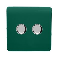 Trendi, Artistic Modern 2 Gang 2 Way LED Dimmer Switch 5-150W LED / 120W Tungsten Per Dimmer, Dark Green Finish, (35mm Back Box Required) 5yrs Wrnty