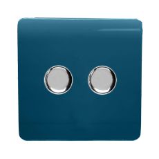 Trendi, Artistic Modern 2 Gang 2 Way LED Dimmer Switch 5-150W LED / 120W Tungsten Per Dimmer, Midnight Blue Finish (35mm Back Box Required) 5yrs Wrnty