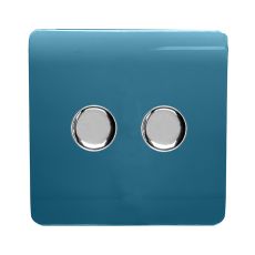 Trendi, Artistic Modern 2 Gang 2 Way LED Dimmer Switch 5-150W LED / 120W Tungsten Per Dimmer, Ocean Blue Finish, (35mm Back Box Required) 5yrs Wrnty