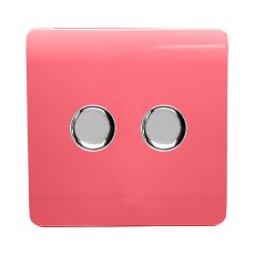Trendi, Artistic Modern 2 Gang 2 Way LED Dimmer Switch 5-150W LED / 120W Tungsten Per Dimmer, Strawberry Finish, (35mm Back Box Required) 5yrs Wrnty